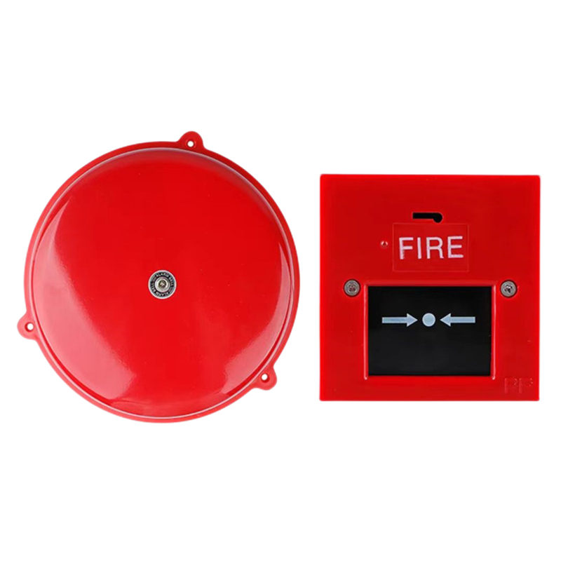 手动火灾火警报警 器铃验工 厂220v警报消防电铃 12寸消防警铃套装