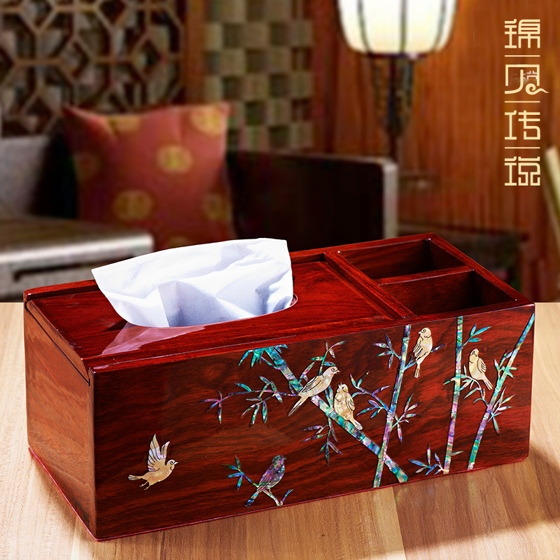 锦贝传说木质螺钿纸巾盒抽纸盒欧式客厅茶几遥控器收纳盒多功能母亲节礼物