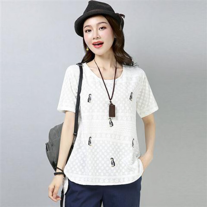 短袖夏季t恤女士半袖夏款衣服女夏天体恤显瘦夏装韩版中年女装亚麻