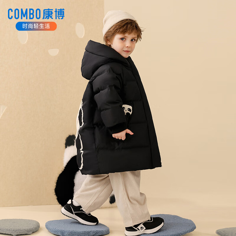 康博童装儿童羽绒服女童女童冬季新款小童宝宝中长款洋气保暖加厚外套 黑色1019 120