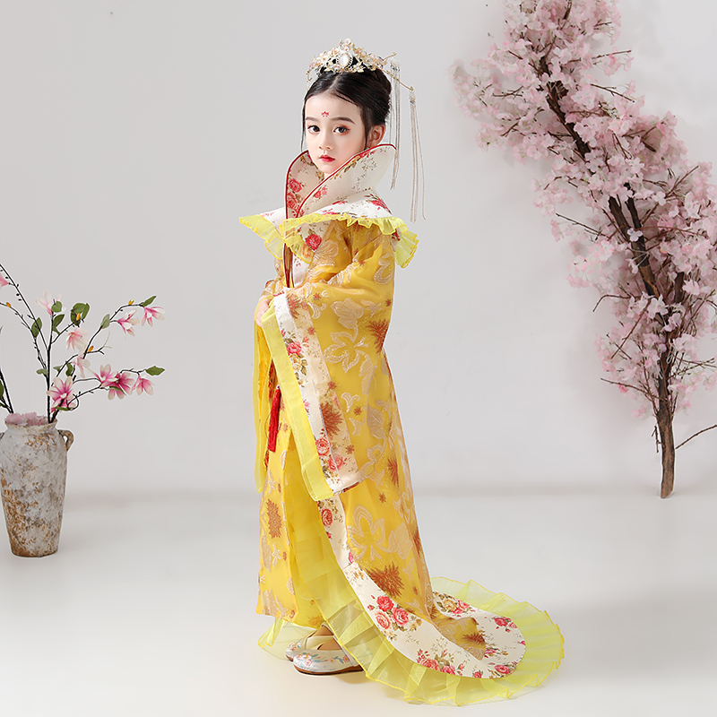 儿童古代皇后衣服古装女汉服皇后服服装童拖尾中国风孩唐朝贵妃娘娘