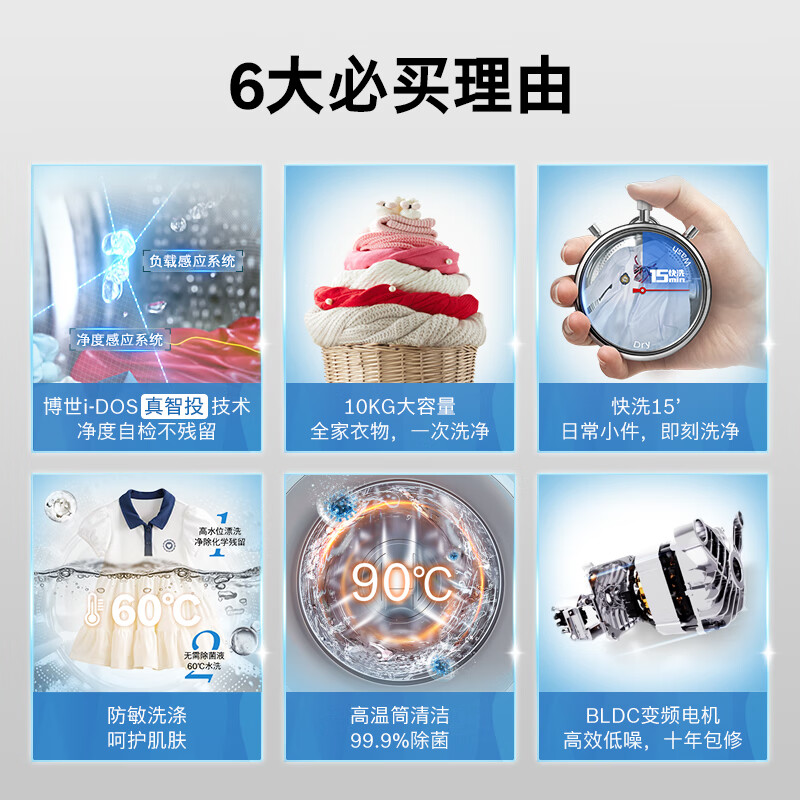 博世（BOSCH）【云朵白】家用滚筒洗衣机全自动10公斤大容量变频 智能投放 快洗 XQG100-WGE252A0AW 以旧换新
