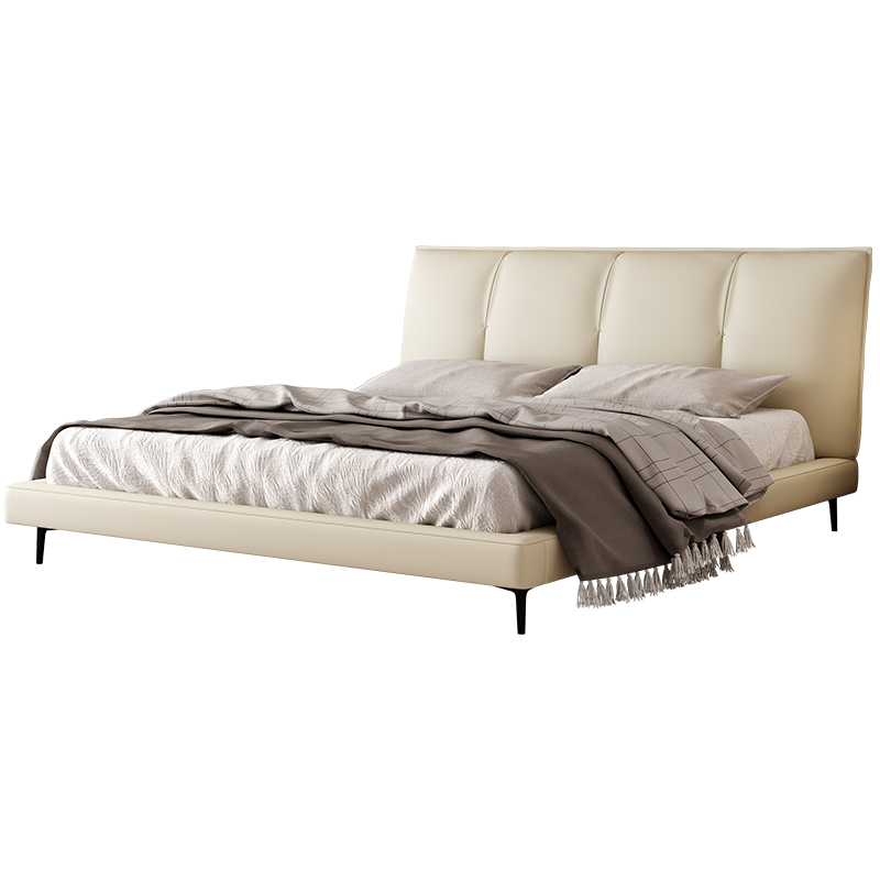 Ankoil床 真皮床1.8米主卧轻奢牛皮床大小户型现代简约榻榻米意式软包卧室家具床 NAPPA头层牛皮床+1柜 1.5*2.0m