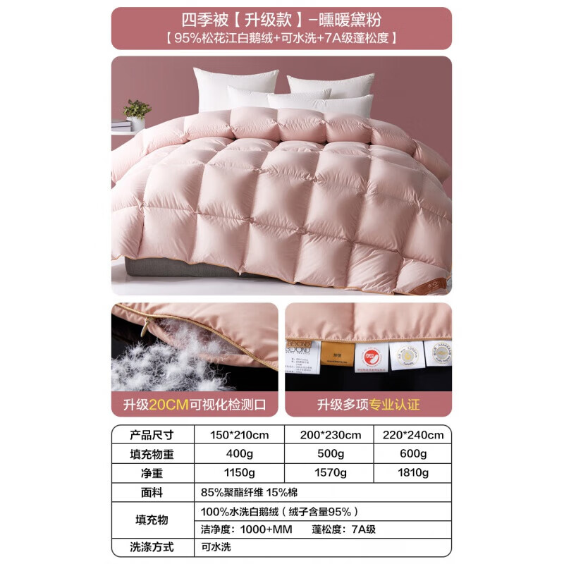 博洋（BEYOND）被子被白鵝絨保暖被芯蓬軟輕盈單雙人被子加厚冬被芯四季通用 四季被【升級款】【95%松花江白 200X230cm