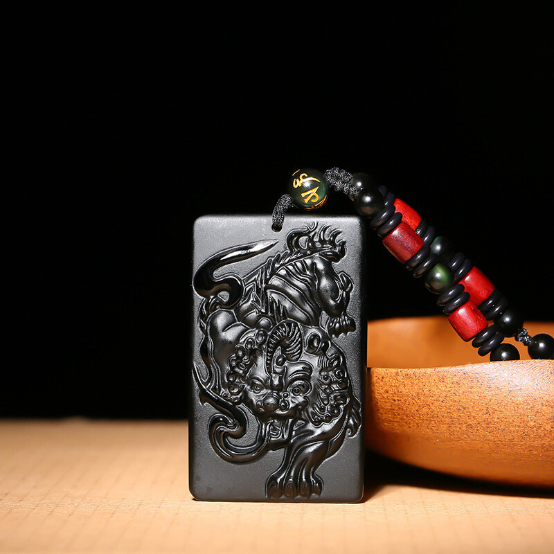 黑曜石貔貅吊坠 男士水晶貔恘项链女款 复古冰种皮丘霸气 乌金款