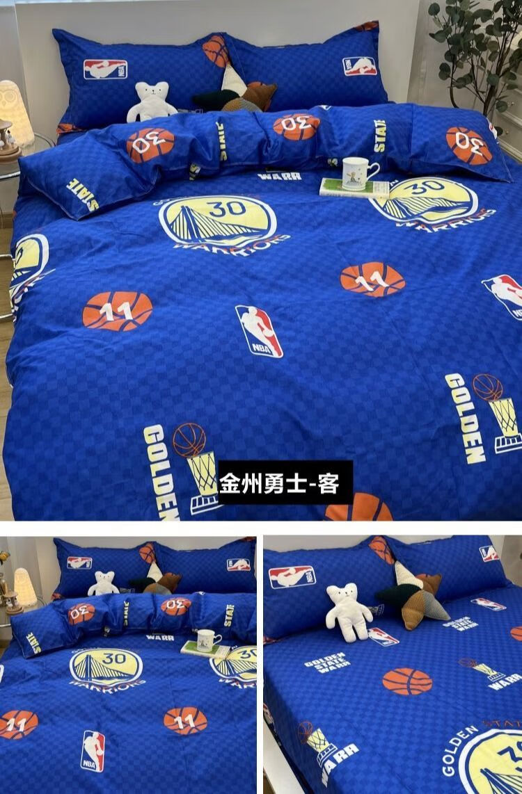 晶览四件套学生宿舍男生篮球库里勇士球迷床单被套被罩四件套四季通用 金州勇士-客 1.2米三件套(宿舍床)