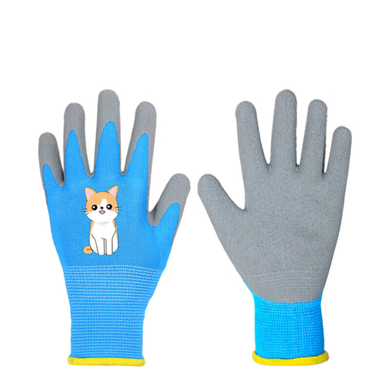 赛孚睿儿童防护手套蓝色赶海工具防水耐磨园艺换土防狗咬防抓劳保手套
