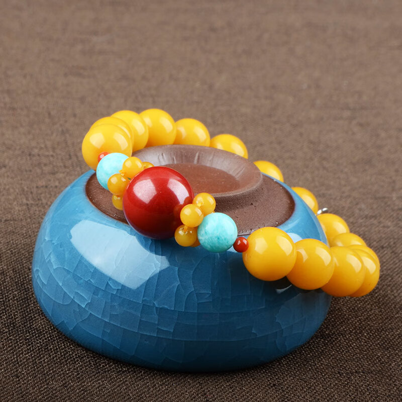 她世代【母亲节礼物】蜜蜡圆珠手串鸡油黄老蜜琥珀手链朱砂转运珠饰品 10MM蜜蜡(866931)