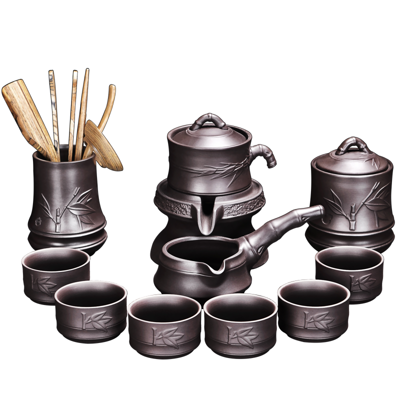 【尚言坊】茶具套装紫砂懒人功夫家用泡茶器旋转半自动出水茶叶罐茶道配件六君子