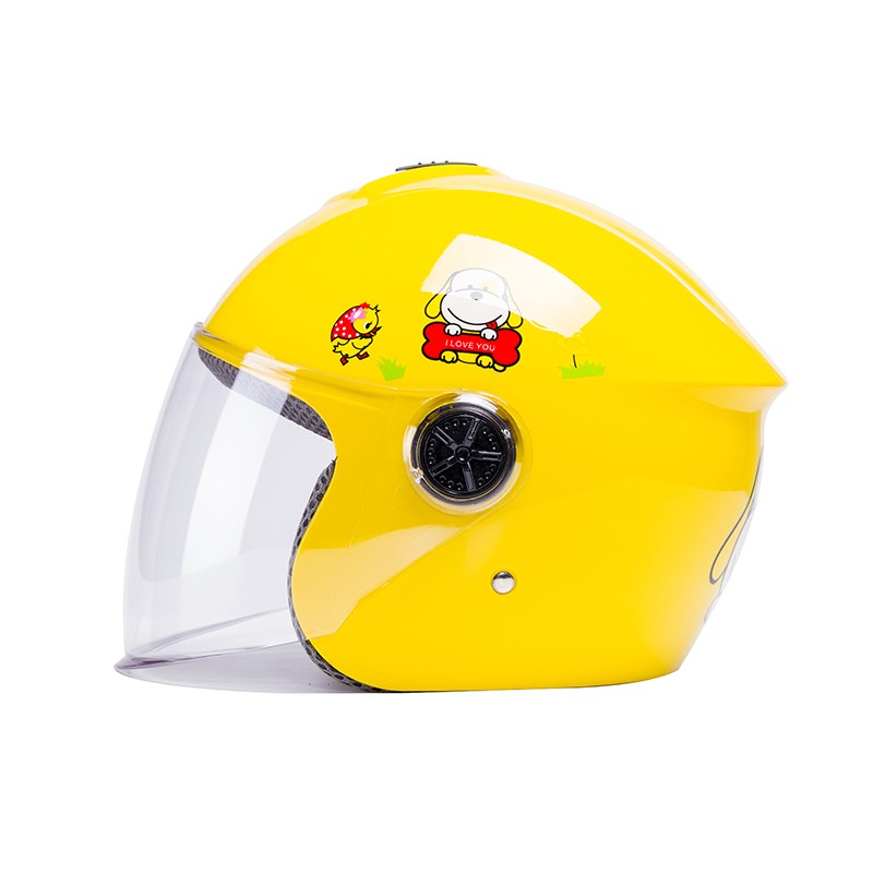 途安儿童头盔男女童电动摩托车头盔四季可爱卡通小孩头盔 黄色 均码