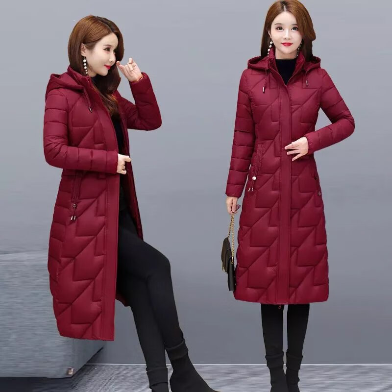 浪子闲话【捡漏】2022棉服女新款长款过膝加厚棉衣女士修身显瘦棉袄外套 酒红色 XL 建议【90-105斤】