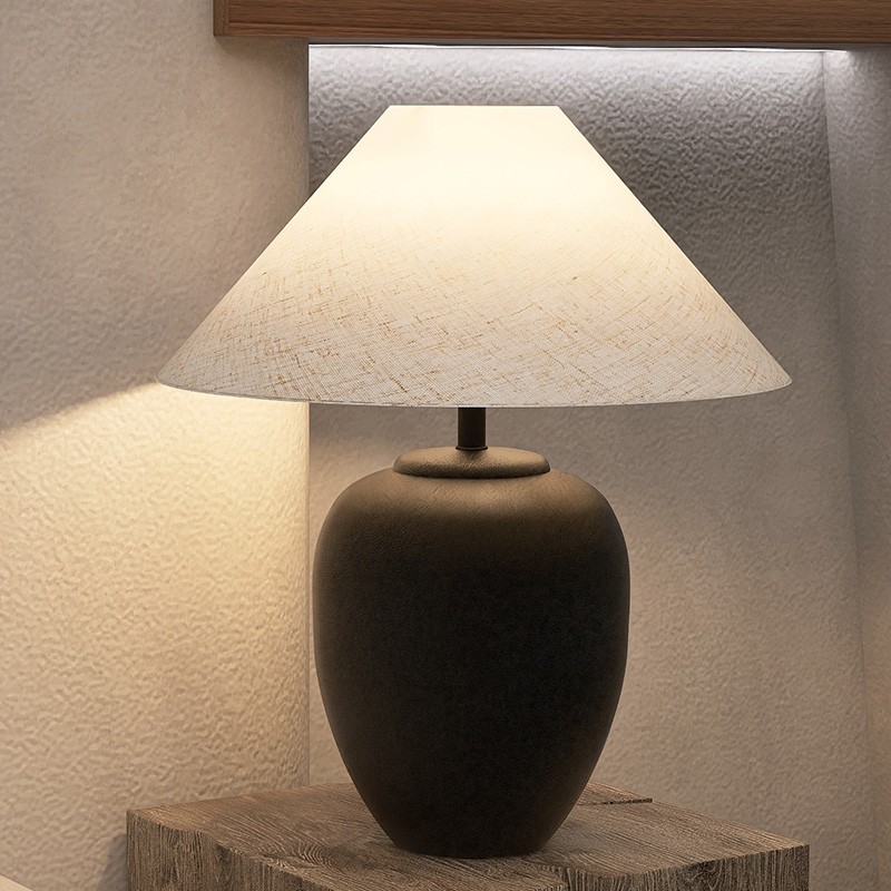 欧柏图 侘寂风陶瓷台灯led 创意瓦罐日式卧室床头灯书房客厅调光装饰