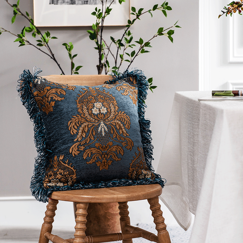 风格复古正方形沙发客厅靠垫腰枕高档奢华靠垫套大抱枕套 雅典娜蓝色