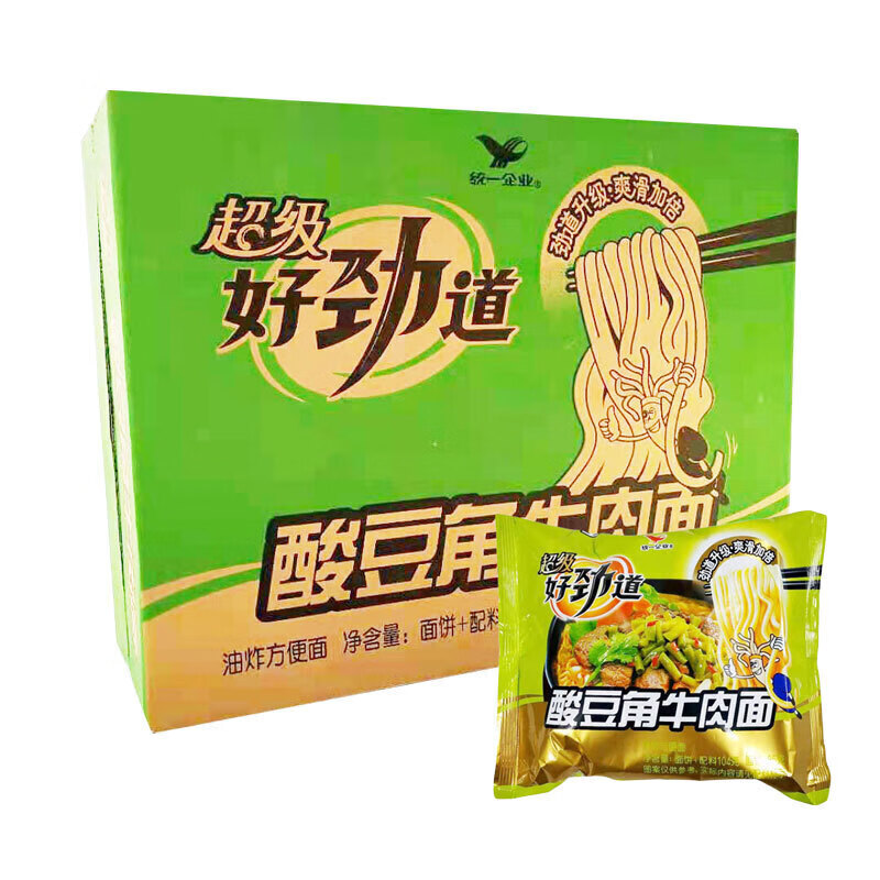 统一企业方便面酸豆角牛肉面104克袋装泡面休闲速食酸豆角牛肉