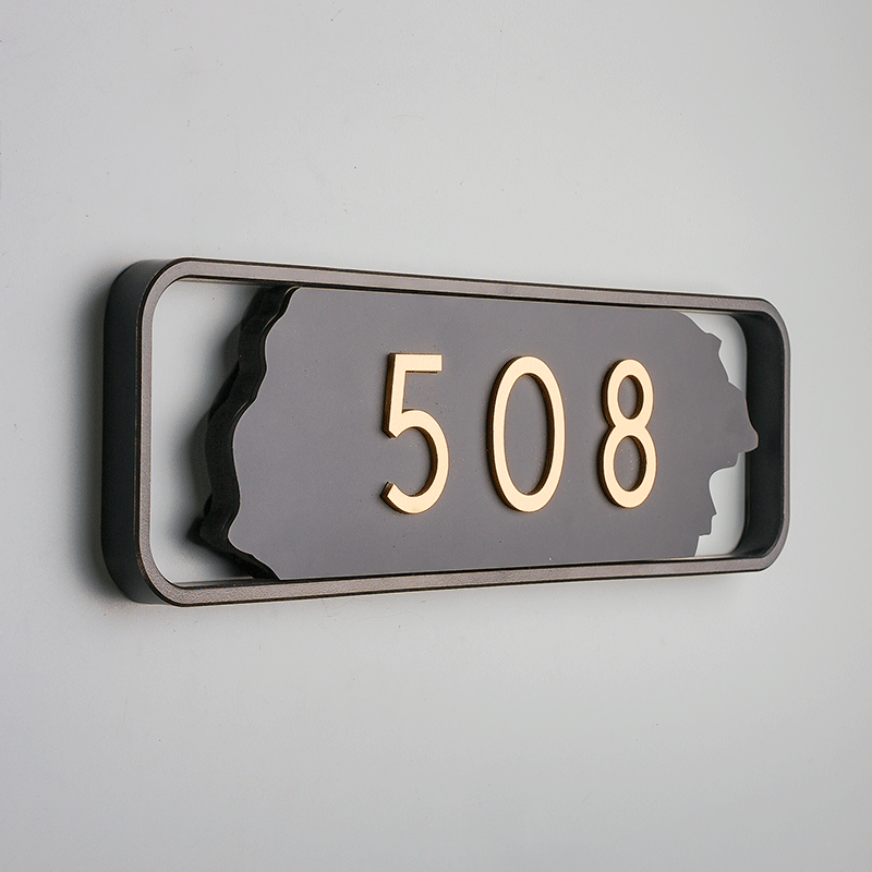 中式包厢数字门牌贴宾馆房间号码牌家用门牌号 a款-黑色边框 33*10cm