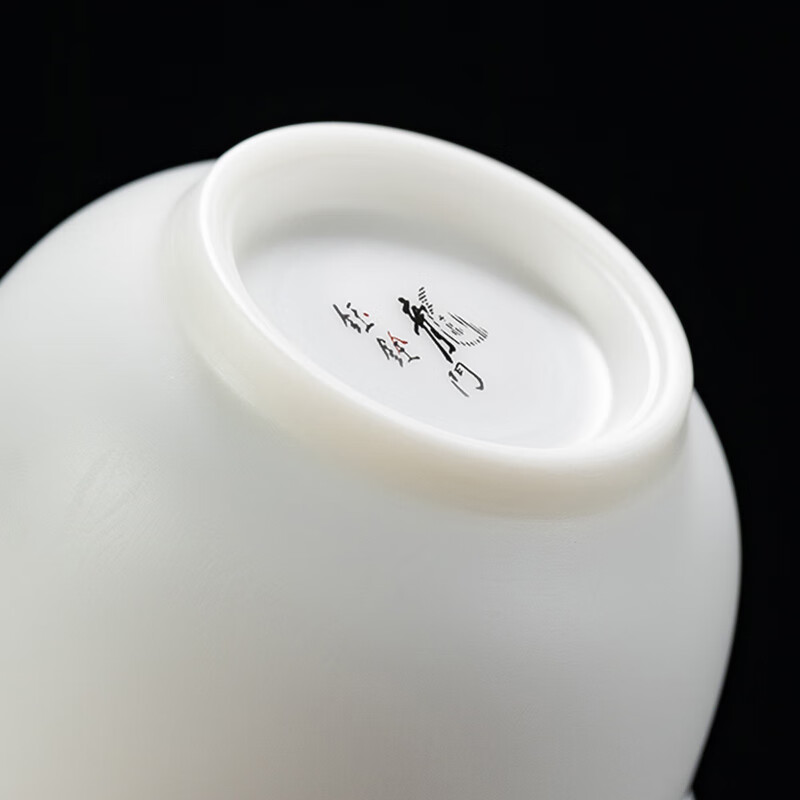 钰铨龙门 薄胎白瓷主人杯 德化羊脂玉瓷大号喝茶品茗茶杯无釉素烧陶瓷单杯 薄胎压手杯-大号(约110ml)