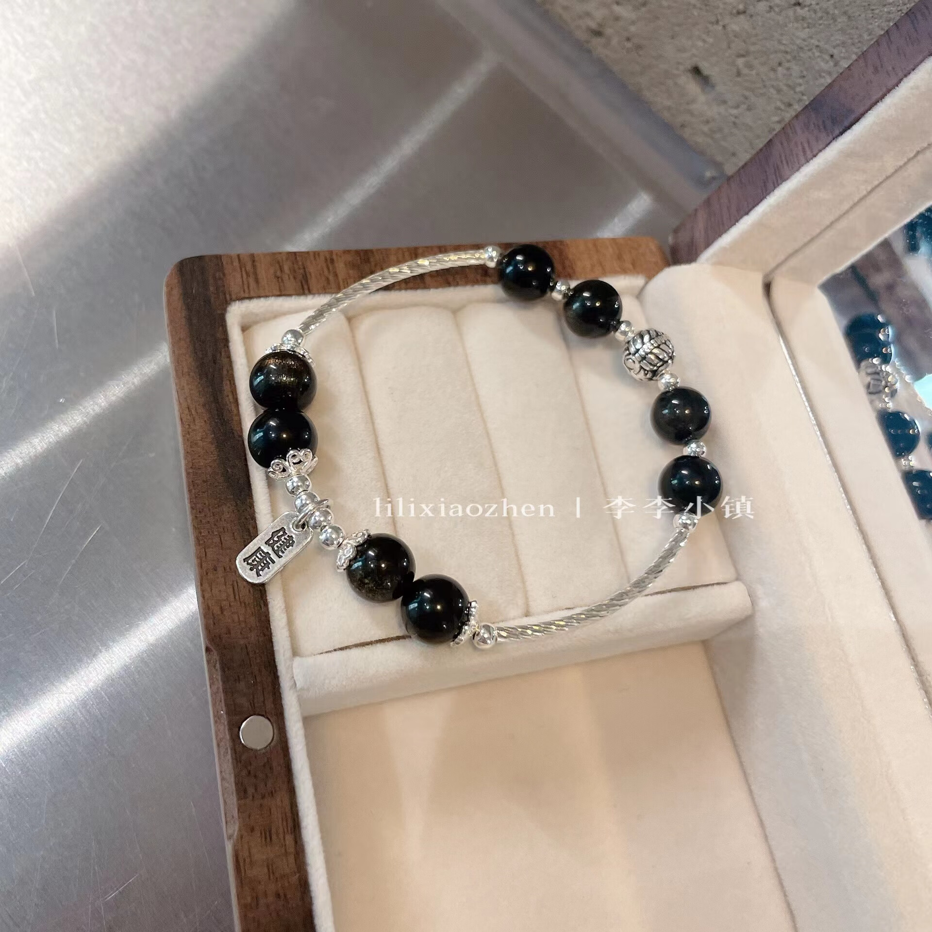 蝶灿 金曜石酷酷黑色手串七夕纪念日情人节 女款 净手围14cm