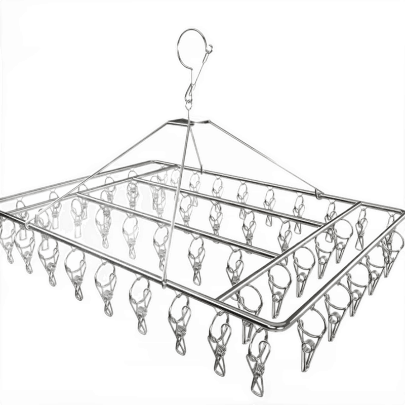 不锈钢晾衣架家用多功能防风多夹子袜子夹内衣挂钩神器 50夹方形【防风加厚】