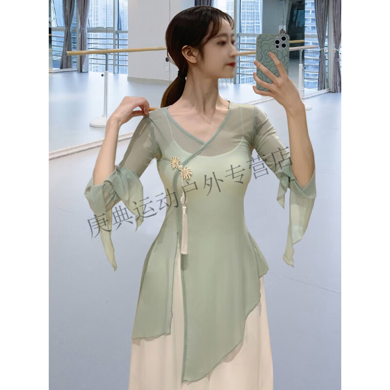 炫逐古典舞服装演出服表演练功服身韵纱衣莺燕歌舞古典舞蹈服女飘逸 蟹壳青(单件上衣) S