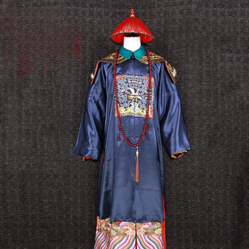 帝王朝服皇帝龙袍清朝龙袍吉服一品文官补服清代官服王爷蟒袍 深蓝色