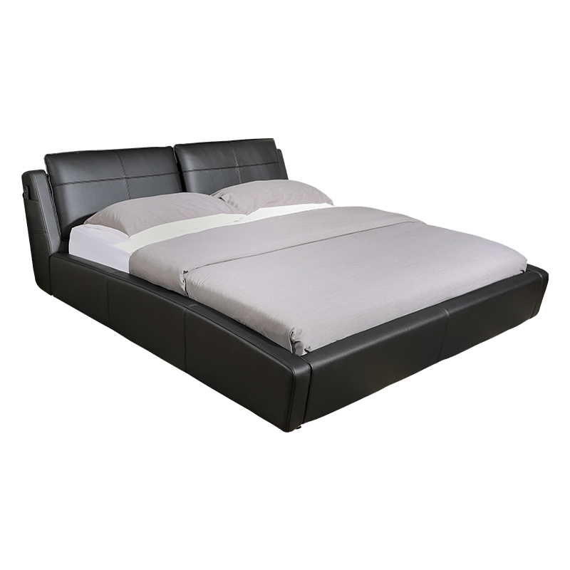 慕思床皮床 主卧现代简约头层牛皮软双人床排骨架可调节软包床婚床大床 酷跑 灰色 1800*2000