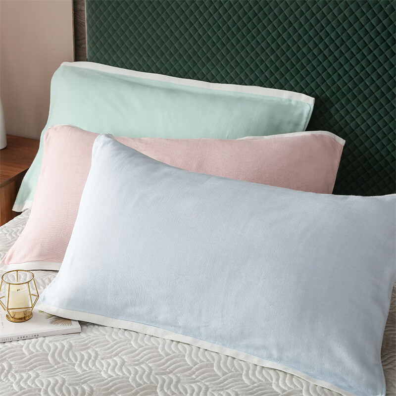 内野（UCHINO） 全棉清新一夏四重纱枕巾纯棉纱布枕头巾亲肤舒适柔软一等品A类 全棉四重纱枕巾-蓝色 50cm*80cm 2条装