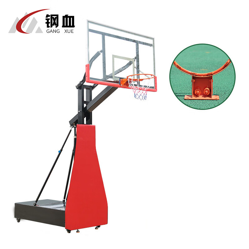 钢血 移动式篮球架 户外可移动式篮球架室外成年篮球框可升降 平箱黑