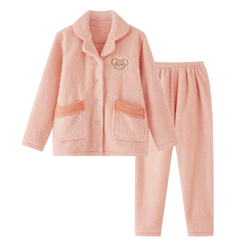 都市丽人睡衣男套装情侣加厚翻领刺绣米粒绒珊瑚绒宽松家居服4H2101