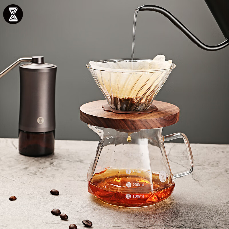 臻航咖啡壶手冲咖啡滤杯玻璃分享壶套装冷萃杯美式滴漏壶带刻度过滤器 烟灰色滤杯+分享壶 京东折扣/优惠券