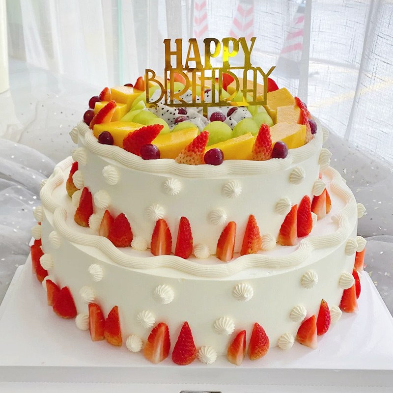 当天送网红奶油水果生日蛋糕双层同城配送创意定制 a款草莓水果蛋糕