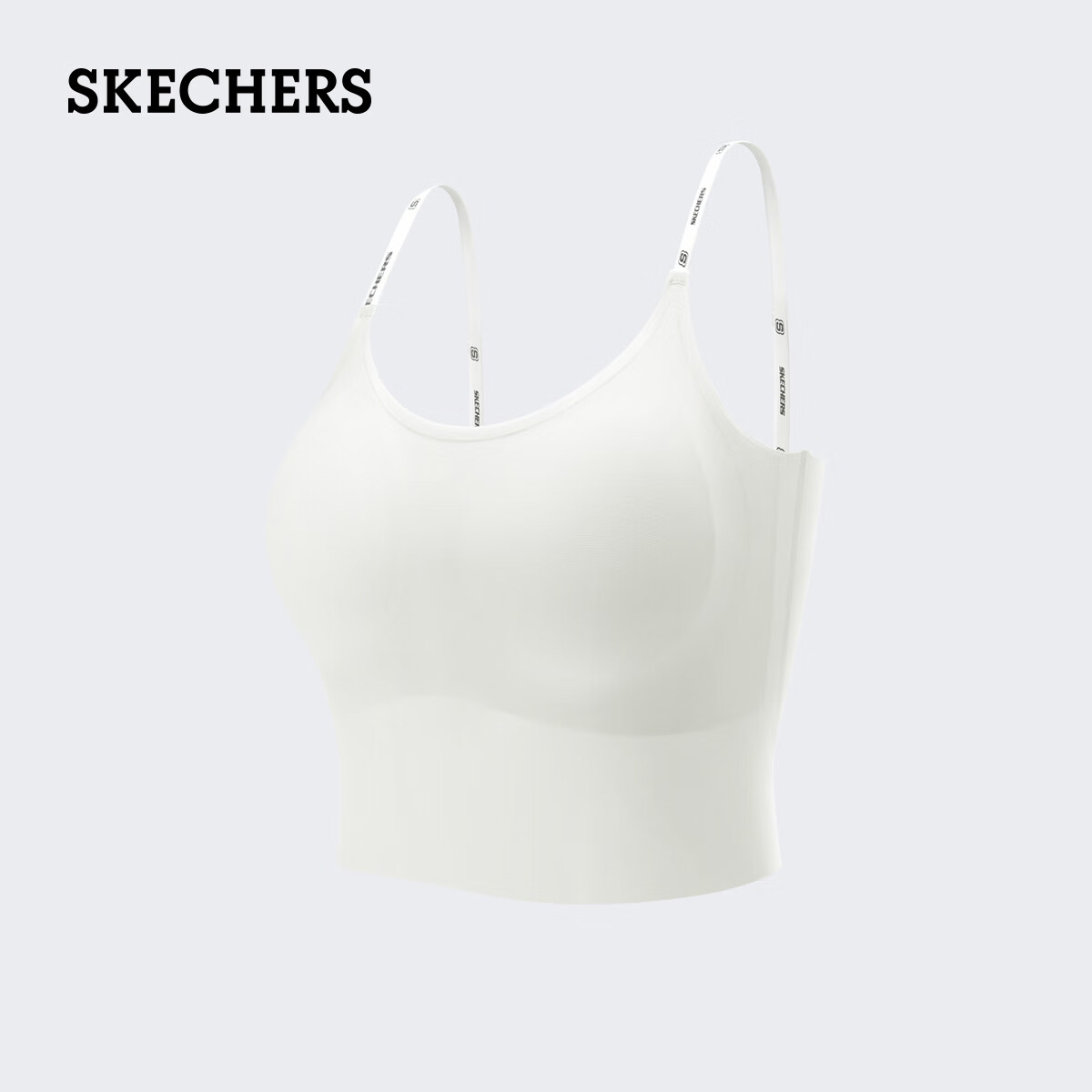 斯凯奇（Skechers）女士短款吊带背心短款细吊带背心款瑜伽上衣内衣文胸 海芋白 M:体重建议100斤-120斤