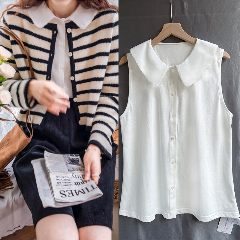 内搭无袖衬衫叠穿女白色女百搭职业背心女马甲打底衫上衣 白色-衬衫 m
