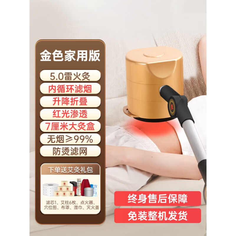 TIFICY保健器械店 艾灸仪明火无烟悬灸仪美容院专用熏蒸仪一体机家用排烟艾炙仪器 【金色家庭版】无烟悬灸/升降折叠/红光渗透/内循环