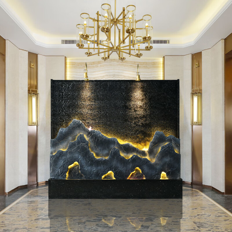 背景墙屏风客厅玄关办公室隔断公司前台屏风假山流水喷泉循环水池景观