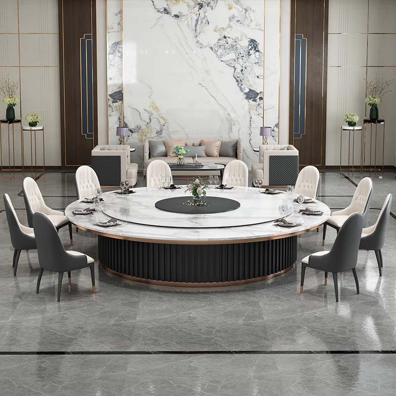 酒店电动餐桌大圆桌大理石餐台15人20人饭店会所包厢火锅桌椅定制