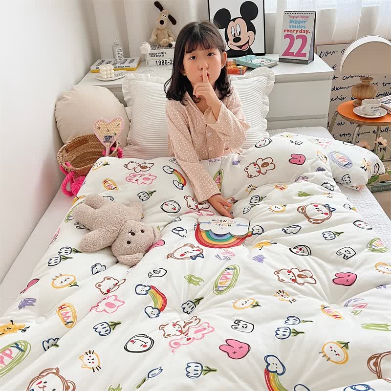 洁丽雅（grace）A类儿童夏季幼儿园午睡被子宝宝婴儿加厚羽绒被针织纯芯被褥 彩虹熊-白 120x150cm冬被3斤怎么样,好用不?
