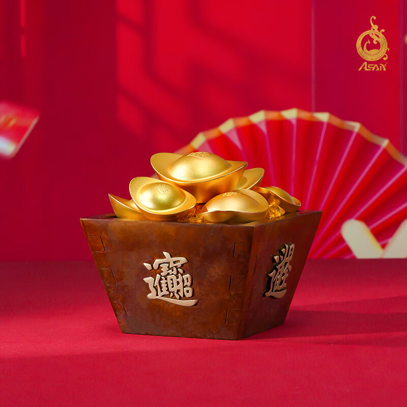 asan黄铜《日进斗金》摆件铜斗聚宝盆客厅玄关酒柜装饰工艺品乔迁礼品