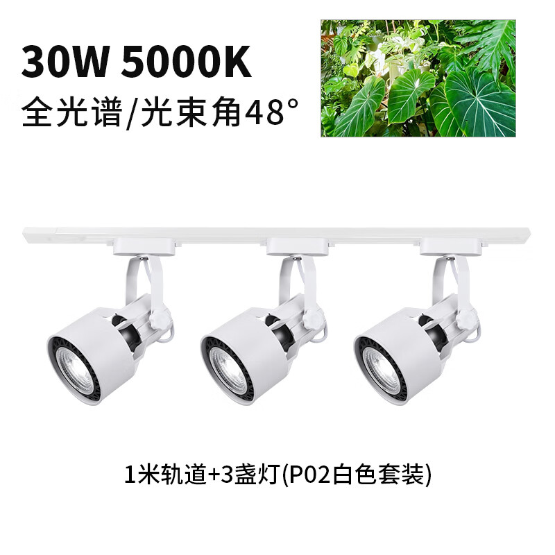光聯(lián)天下光聯(lián)天下30W植物生長燈LED軌道射燈全光譜自然光綠植景觀墻補光燈 全光譜5000K-48°/1米+3白色燈 P02/30W
