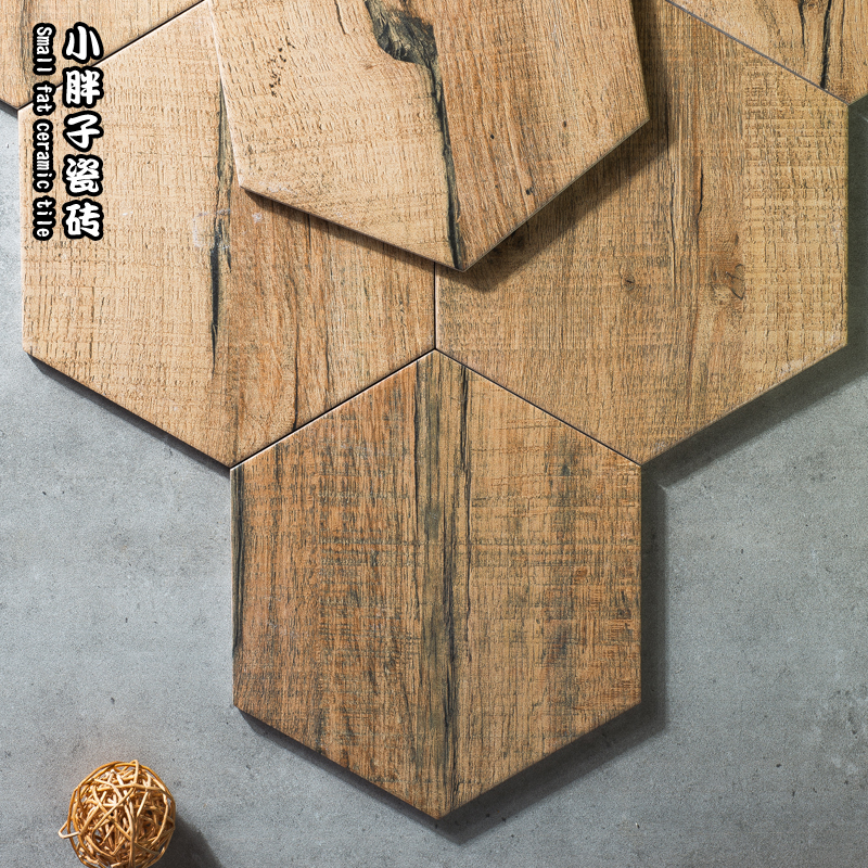 梯橙六角砖复古美式六边形瓷砖花砖木纹砖六角形仿 随几纹路