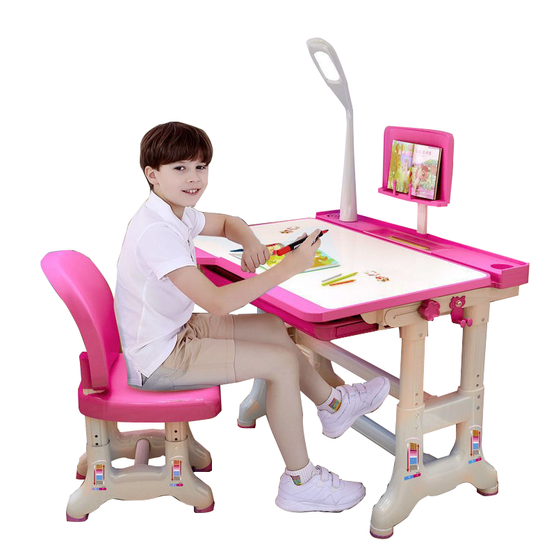 佩奇状元 儿童学习桌椅套装可升降儿童书桌写字台 小孩桌子写字桌小学生书桌课桌椅生日礼物儿童 旗舰B-02款乐学粉【台灯+矫姿器】