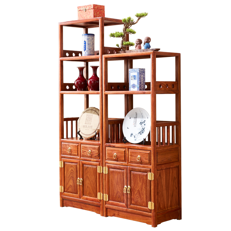 皇印 红木家具非洲花梨(学名:刺猬紫檀)餐边柜实木红酒柜茶水柜储物柜中式餐厅家具2627 茶叶架1.2米