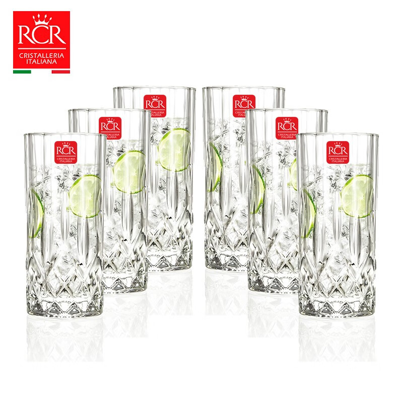RCR意大利进口高身水晶玻璃水杯家用绿茶龙井茶杯办公室果汁杯泡茶杯 【傲柏】350ml水晶玻璃杯 6只