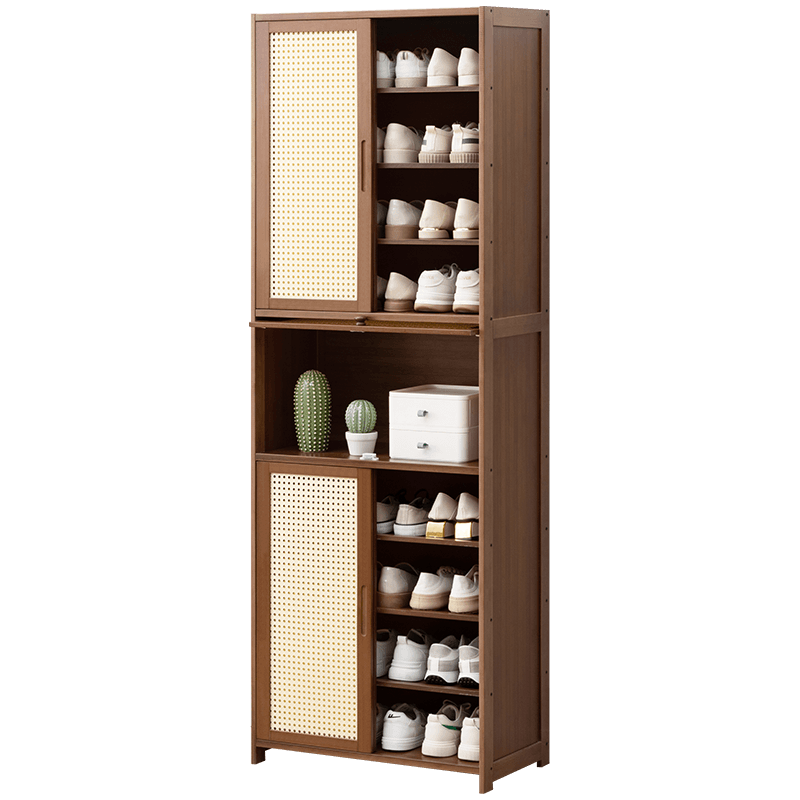 木马人多层简易鞋柜门口家用鞋架子入户玄关柜客厅大容量收纳穿鞋柜隔断柜新中式门厅柜鞋橱小户型 【双向移门】茶色-双门4层(透气防臭)
