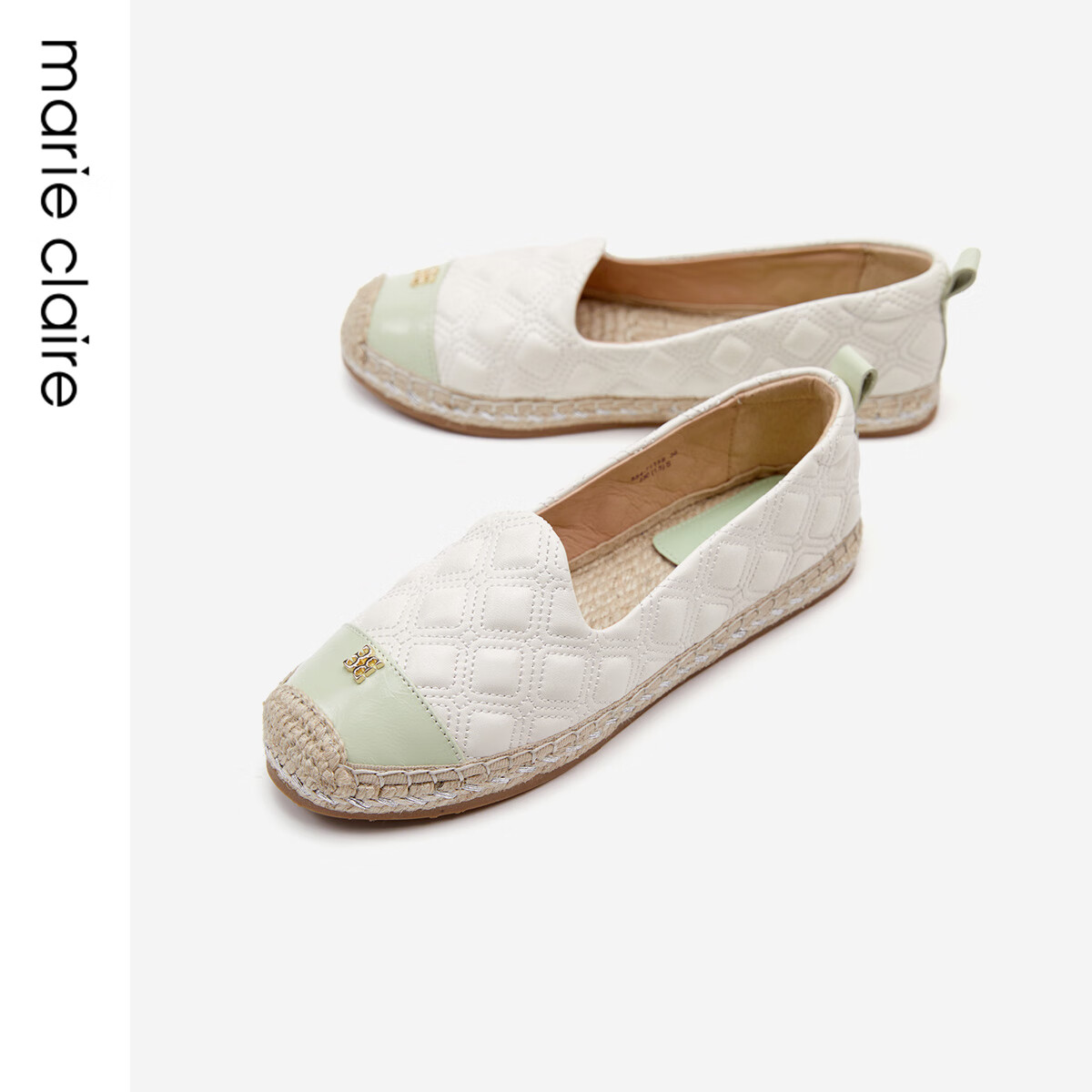 MARIE CLAIRE2024春新款經(jīng)典小香風(fēng)單鞋八邊形絎縫漁夫鞋554-71158 露白+雪松綠554-71158 36