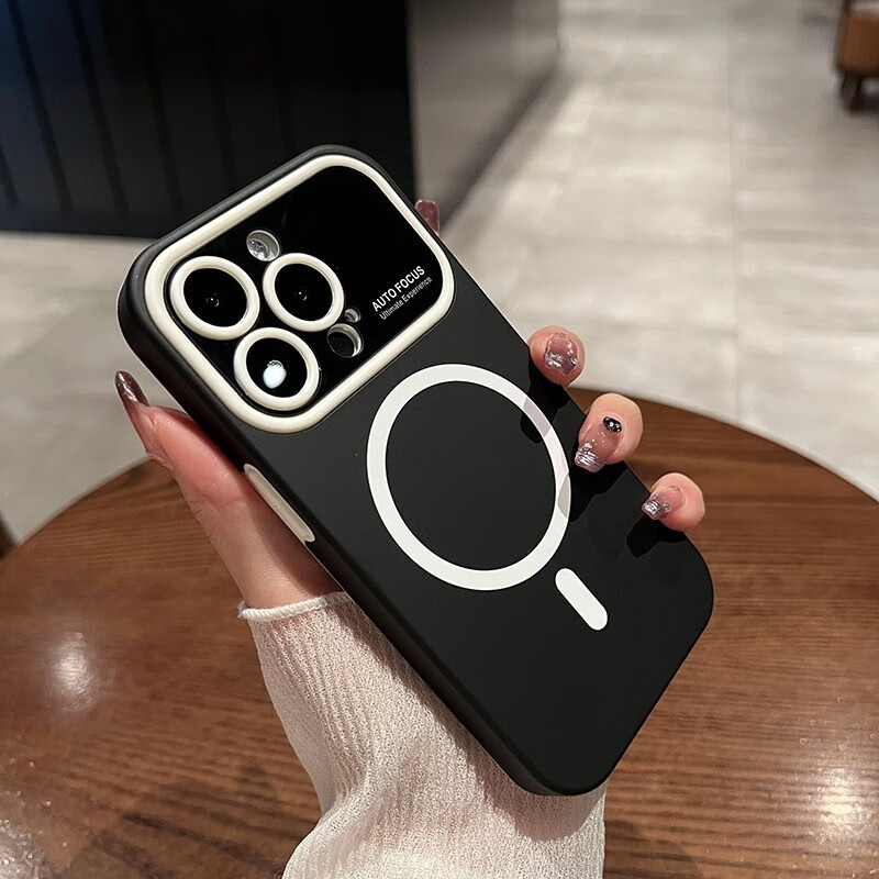 鉴百伊 【亲肤手感】磁吸无线充电适用iphone15手机壳新款苹果14proMax简约13全包12男 肤感黑 【磁吸充电，加厚防摔】 iPhone 12 Pro Max