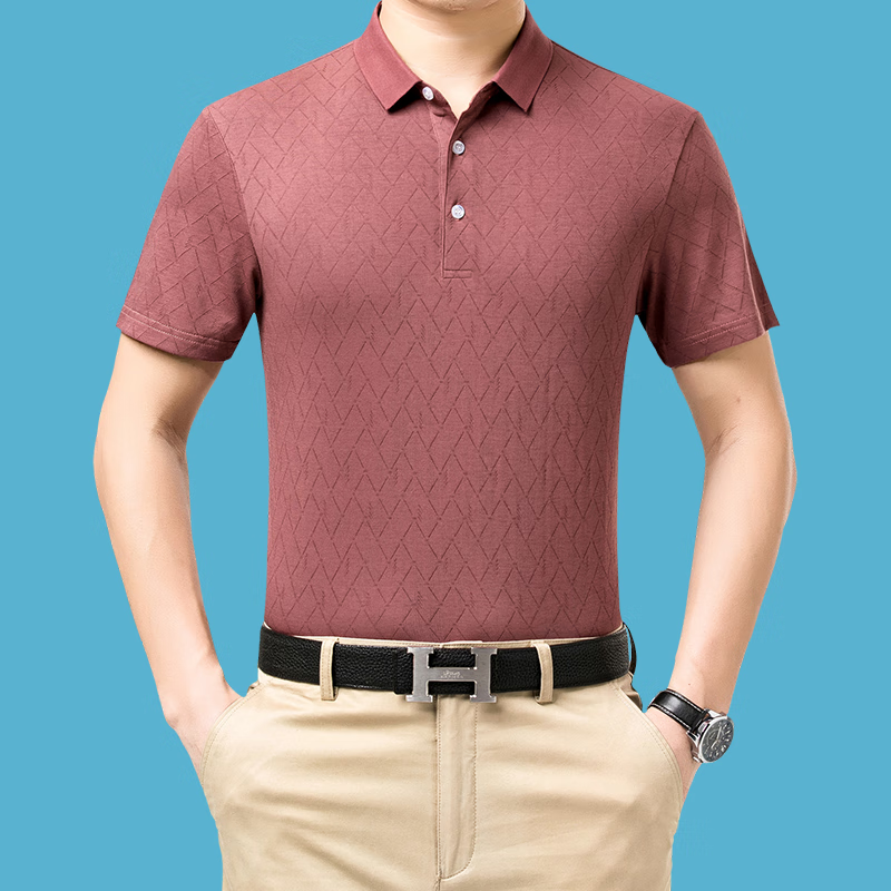 苹果短袖t恤男翻领针织弹力宽松体恤衫夏季薄款上衣男人品牌衣服 2301