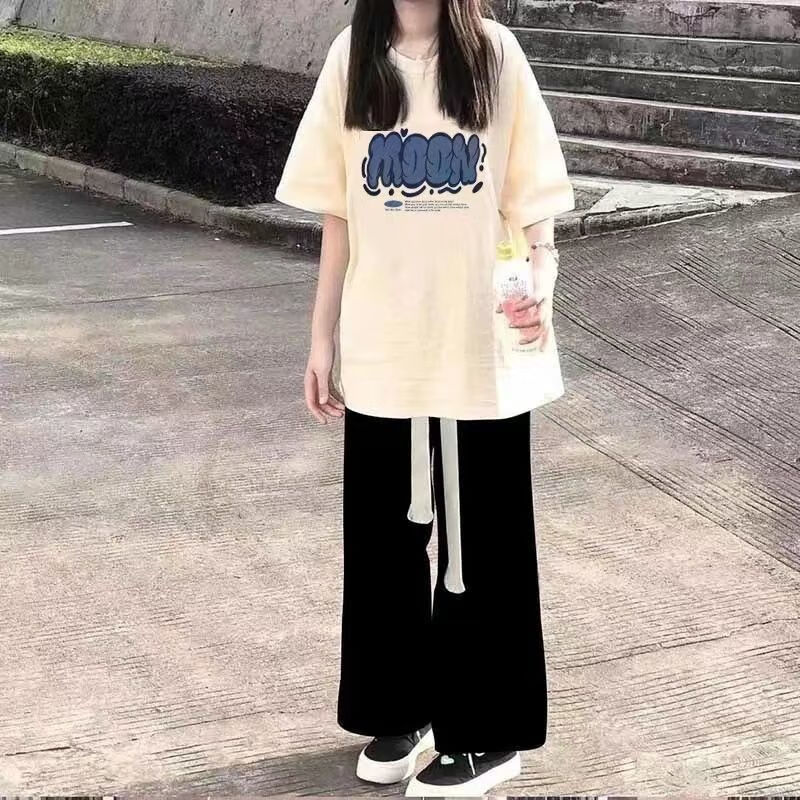 乐拓健灯笼裤女休闲运动套装女盐系盐系穿搭一整套夏季韩版印花t恤女