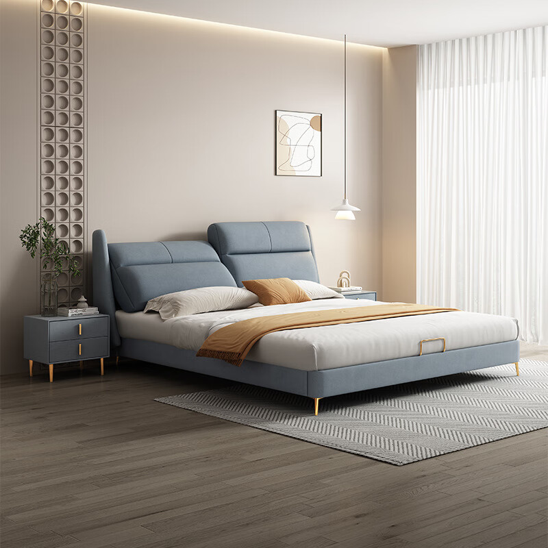 雅兰小街现代简约布艺床可调节靠背多功能主卧室高端大气1.