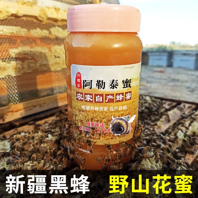 新疆蜂蜜纯正深山野山花土蜂蜜农家自产结晶蜜2斤黑蜂蜜纯蜂蜜 黑蜂山花蜜1000g装