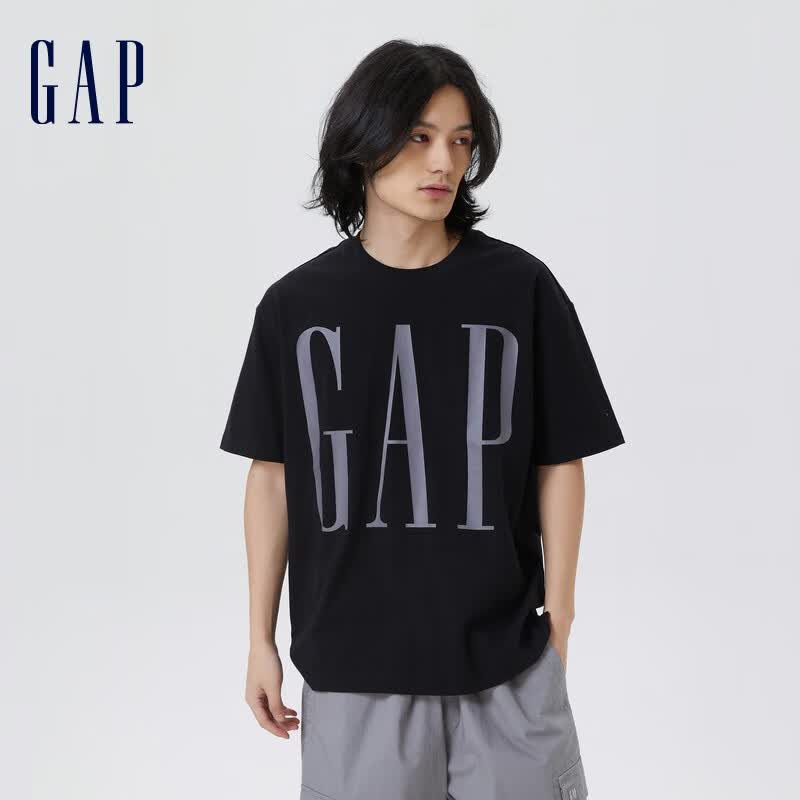 Gap男女装宽松重磅T恤美式复古LOGO字母水洗棉短袖839897夏季 黑色 175/92A(S)高性价比高么？